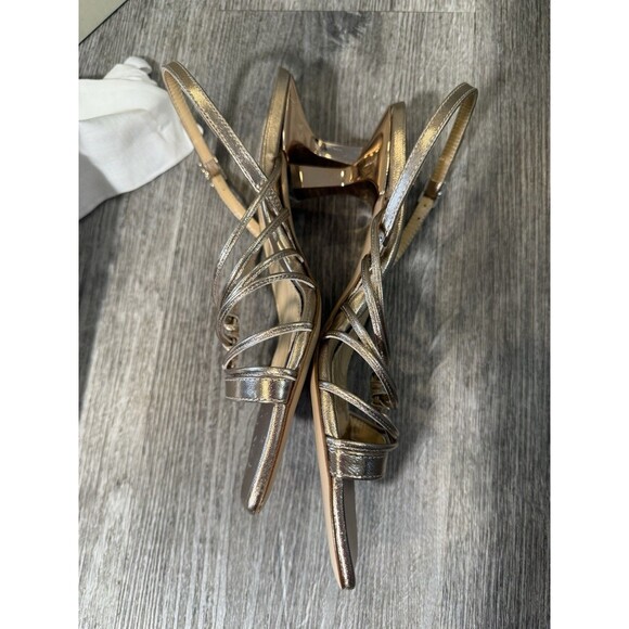 Marion Parke Women's Powder Metallic Kitten Heel Flared Sandal Strappy Size EU38 - Picture 5 of 14